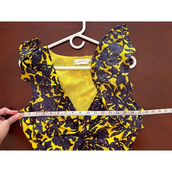 A.L.C. Viera Twist Front Mini Dress in Silk Size 6 Purple and Yellow Florals - Picture 12 of 15